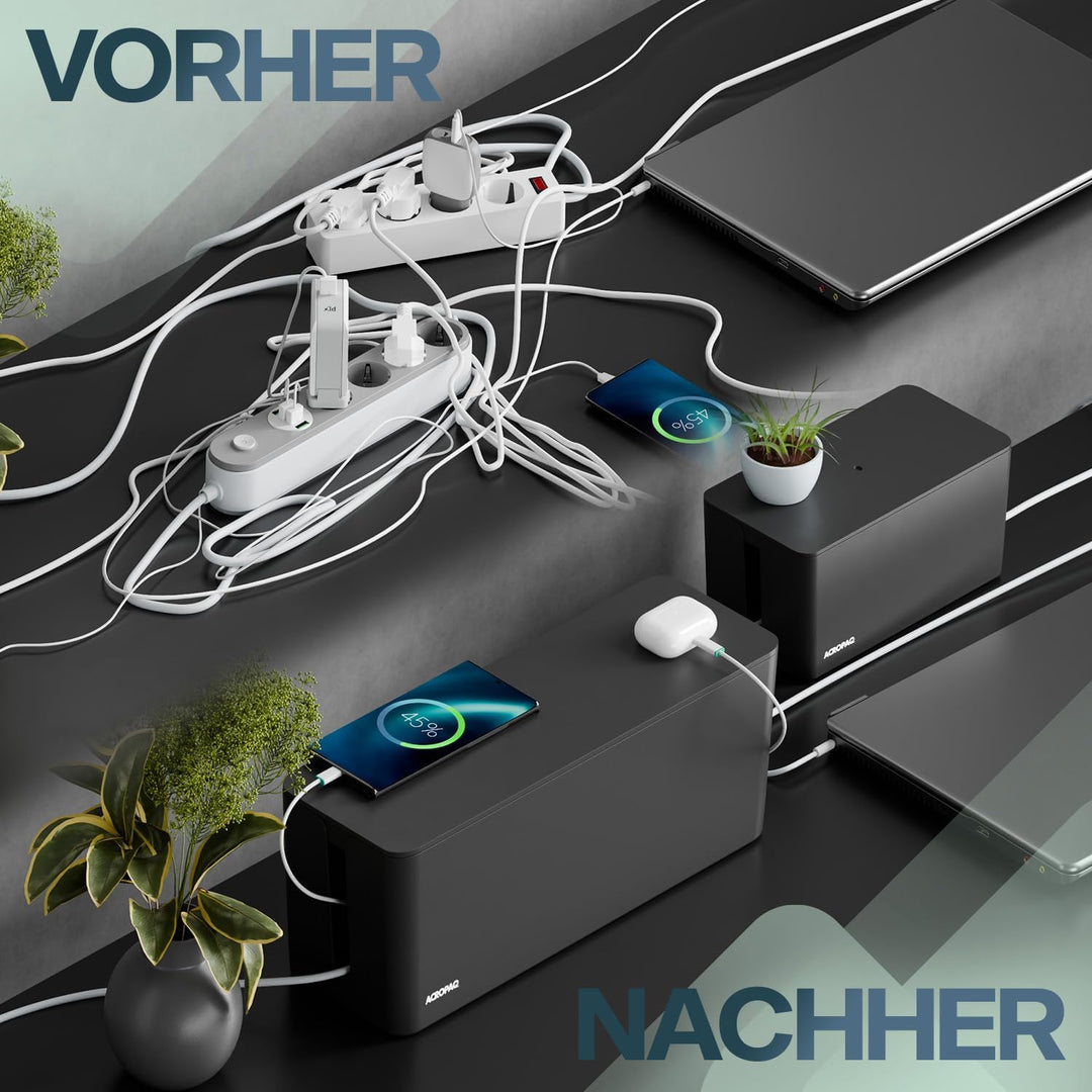 ACROPAQ Kabelbox 3 in 1 Set - Grosse, Medium und Kleine Kabelboxen, ganz einfach Kabel verstecken un