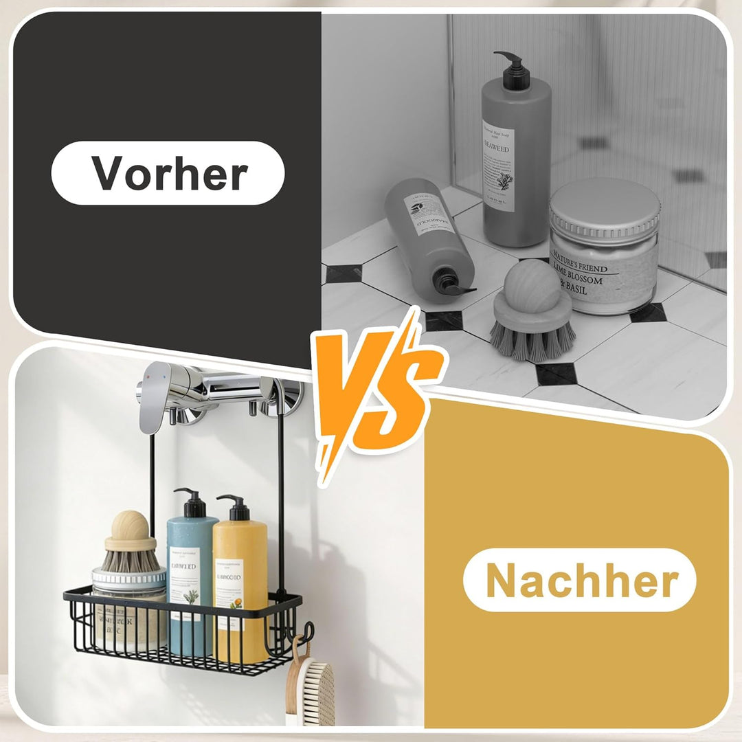 DIYGEEK Duschablage zum Hängen, Duschregal ohne Bohren für Mischbatterie mit 2 Haken, Duschkorb für