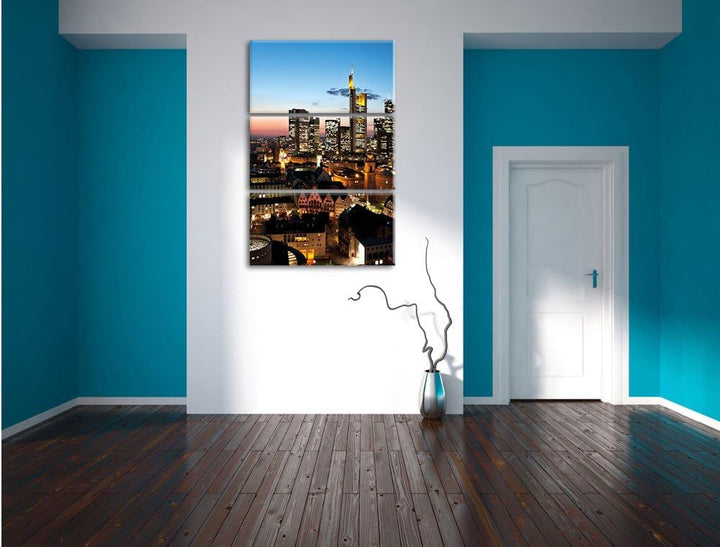 Pixxprint Frankfurt Skyline als Leinwandbild/Grösse: 3 Teilig (120x80) cm/Wandbild/Kunstdruck/fertig