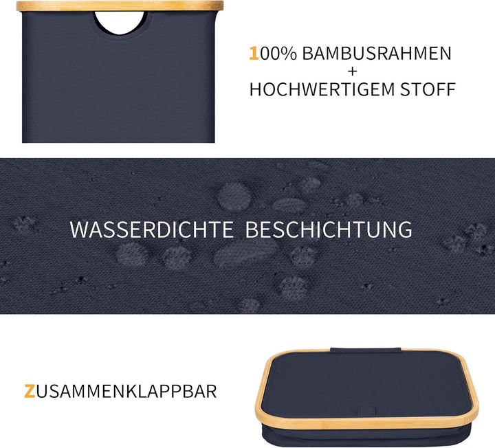 AdelDream 160L Wäschekorb mit Deckel 3 Fächer Wäschekorb Wäschesack schmal - Wäschesortierer Wäscheb