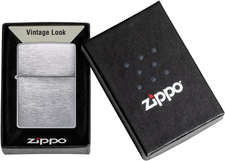 Zippo Vintage gebürstetes Chrom ohne Schlitze – 230.25, Gebürstetes Chrom