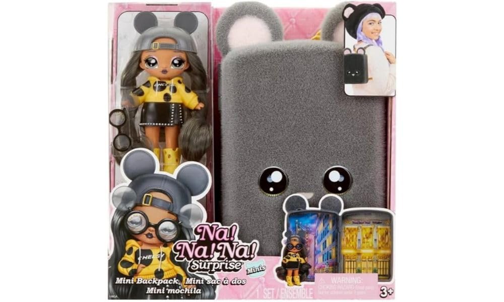 Na! Na! Na! Surprise Mini Backpack Serie 2 - Marisa Maus - Modepuppe und Flauschiger Grauer Mausruck