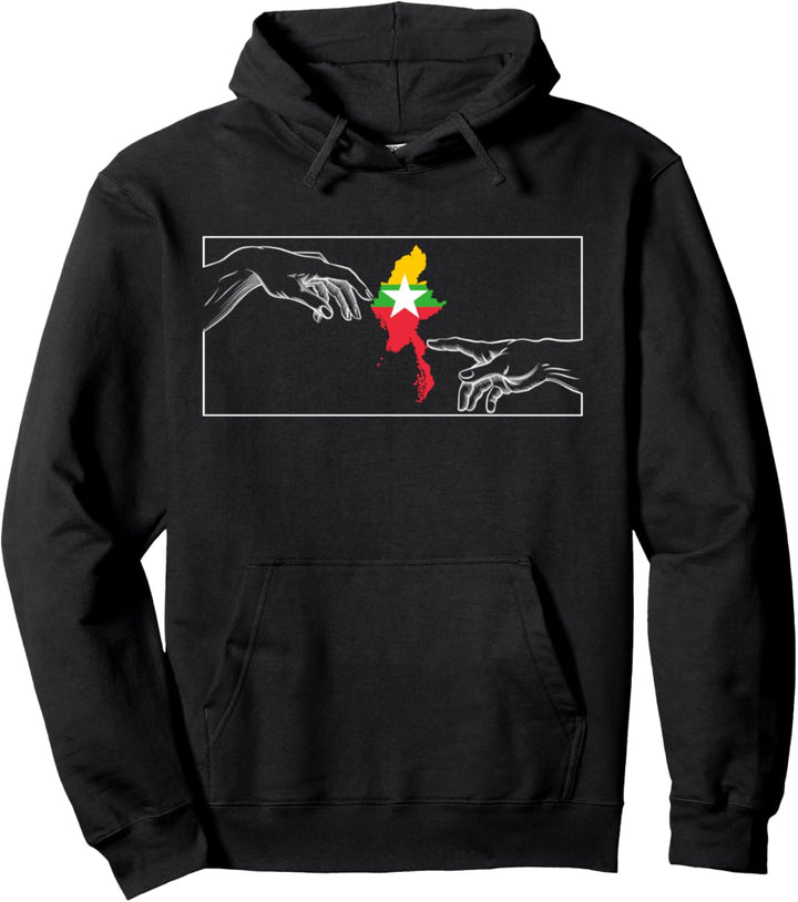 Silhouette Myanmarische Flagge Michelangelo Hände Myanmar Pullover Hoodie