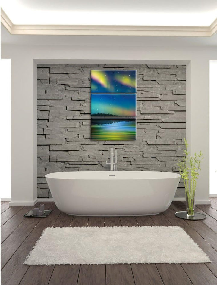Pixxprint Polarlichter in Alaska als Leinwandbild | Grösse: 3 Teilig (120x80) | Wandbild| Kunstdruck