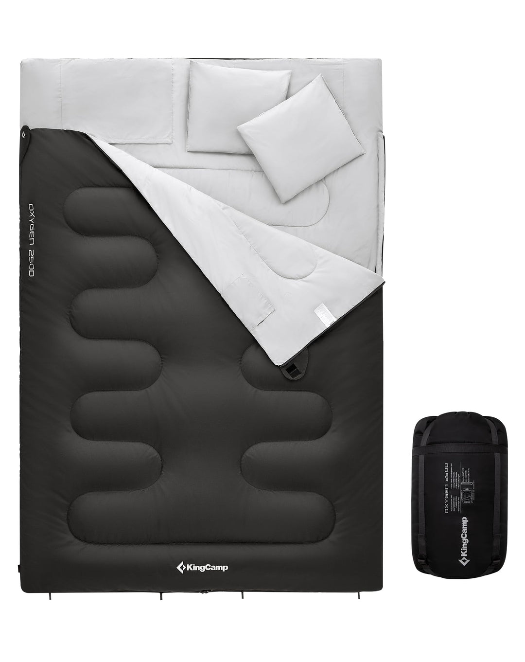 KingCamp Deckenschlafsack,Doppelschlafsack,220x150cm mit 2 Kissen,Schlafsack für 2 Personen,12℃ bis