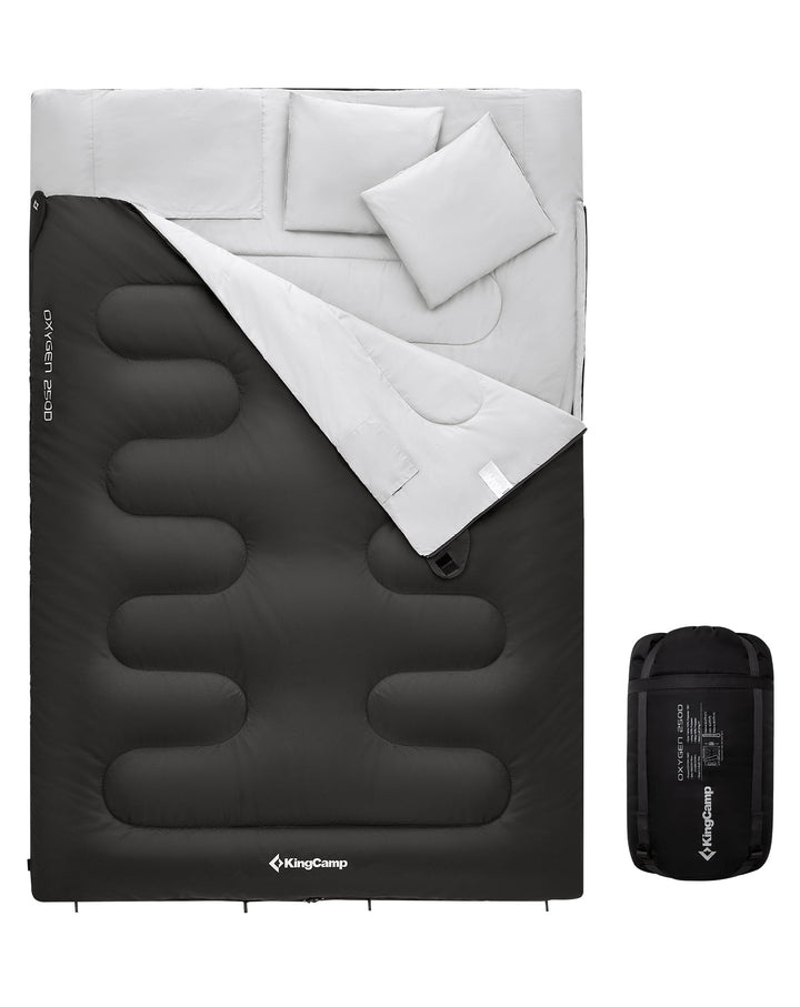 KingCamp Deckenschlafsack,Doppelschlafsack,220x150cm mit 2 Kissen,Schlafsack für 2 Personen,12℃ bis