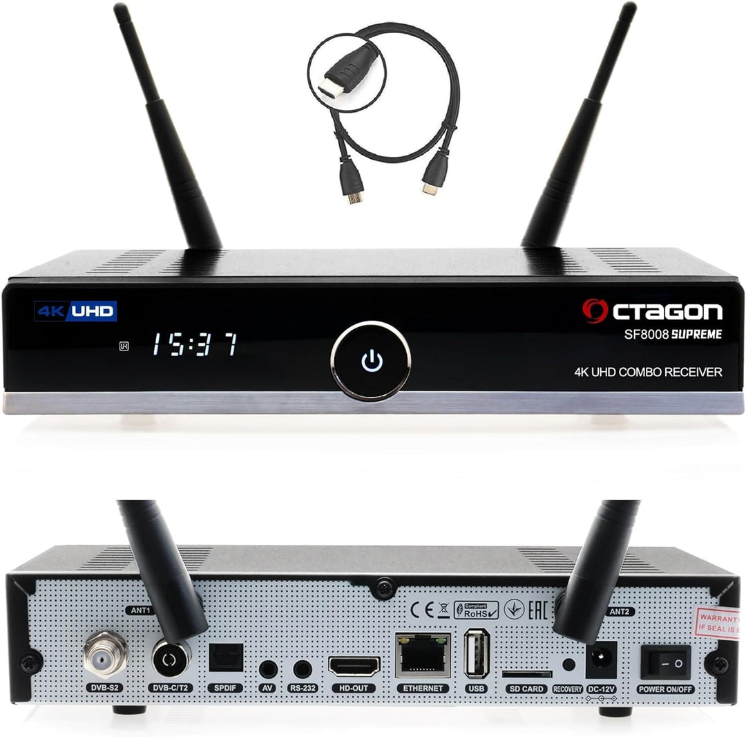 OCTAGON SF8008 UHD 4K Supreme Combo, Sat- Kabel- & DVB-T2 Receiver, E2 Linux & Define OS, mit PVR Au