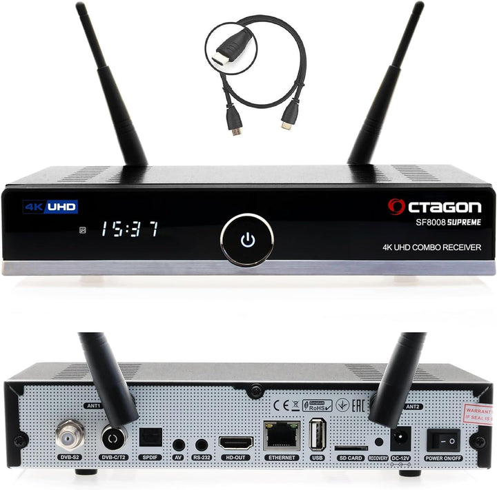OCTAGON SF8008 UHD 4K Supreme Combo, Sat- Kabel- & DVB-T2 Receiver, E2 Linux & Define OS, mit PVR Au