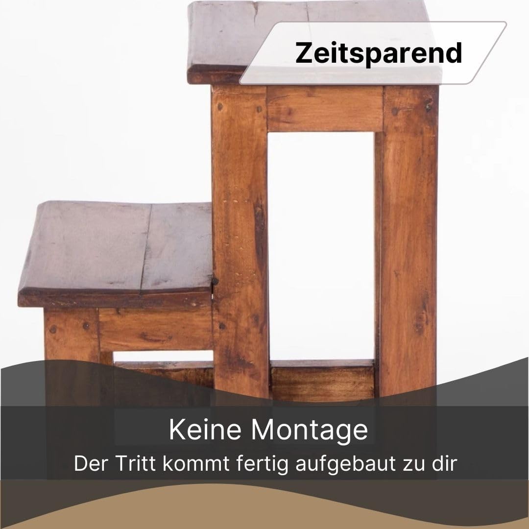 DESIGN DELIGHTS TRITTLEITER Step| 46x37x37 cm (HxBxT), Recycling Holz, zweistufig | Holz Hocker, Hau