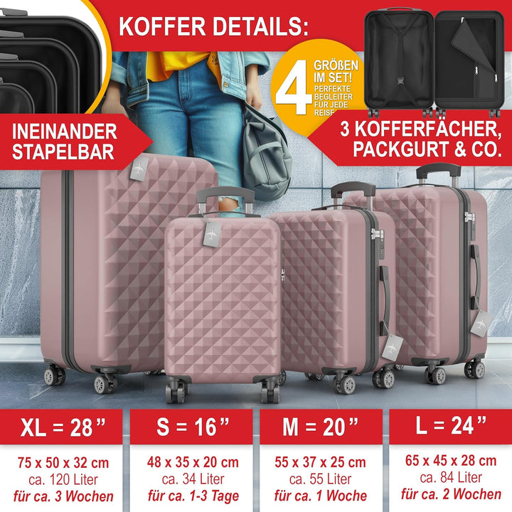 Onbest Premium Kofferset 4-TLG – Reisekoffer mit TSA-Lock, USB-Anschluss – Plus 1x Kofferwaage, 2X K