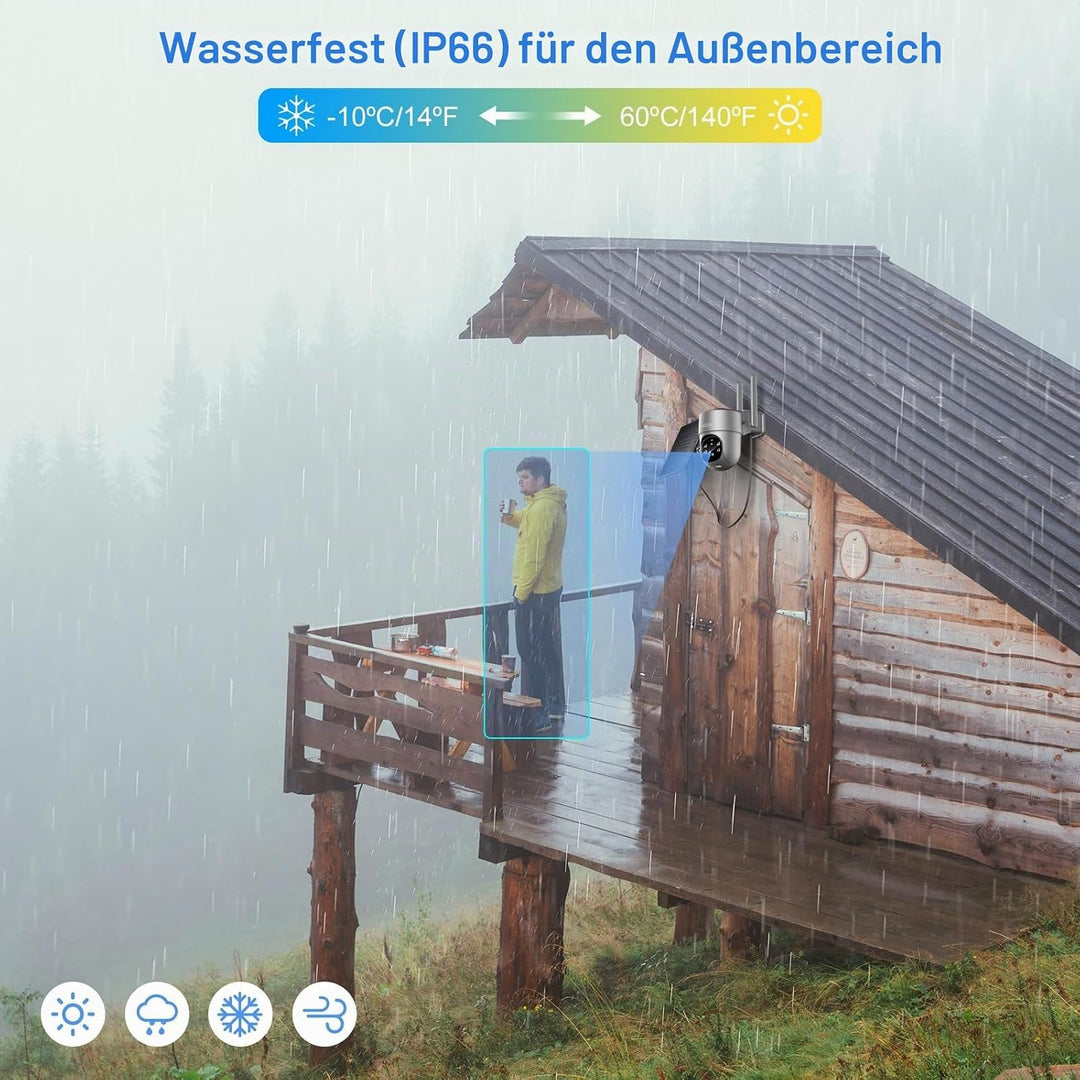 Xega 4G LTE Überwachungskamera Aussen Solar mit SIM Karte - 2K HD 3MP PTZ Kabellos Kamera Ohne WLAN