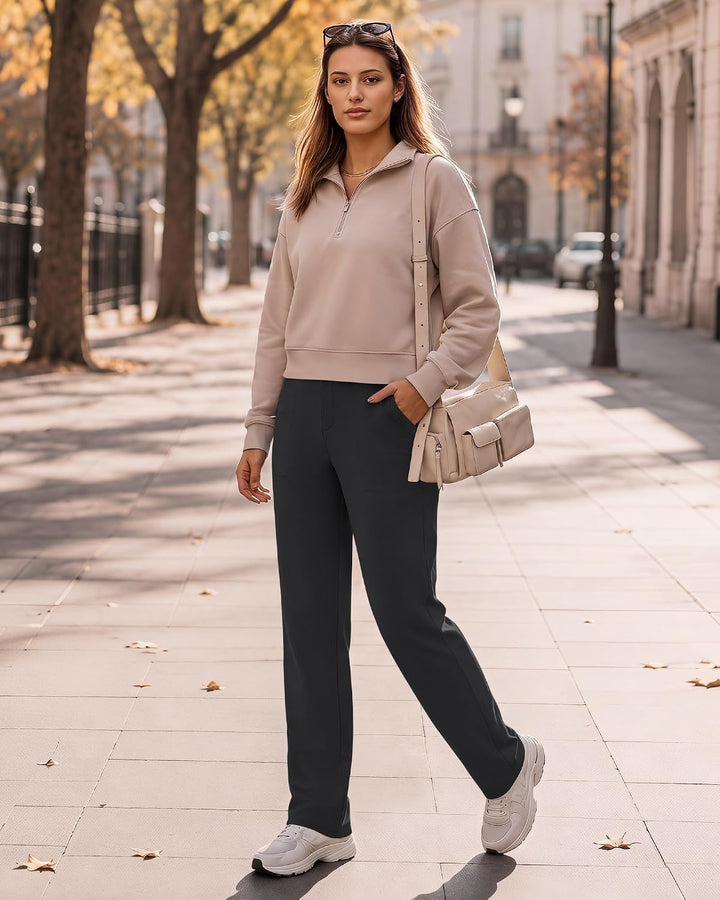 G4Free ShiftReady Yogahose Damen Gerade Bein Elegant Stretch Bequeme Anzughose mit Taschen High Wais