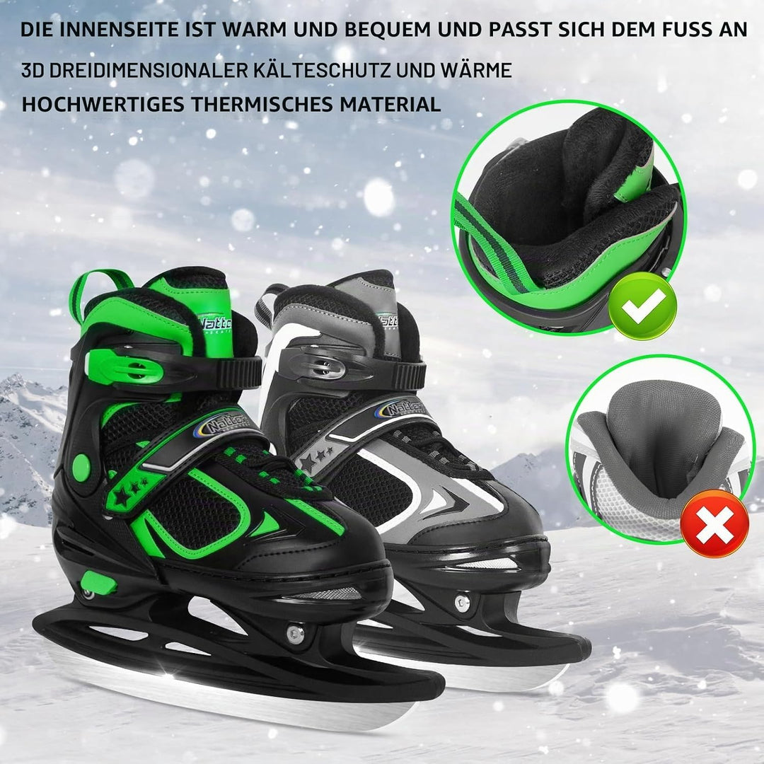 Nattork Schlittschuhe Kinder - 4 Grösse Verstellbare Eislaufschuhe Kinder Jugendliche, Ice Skates Mi