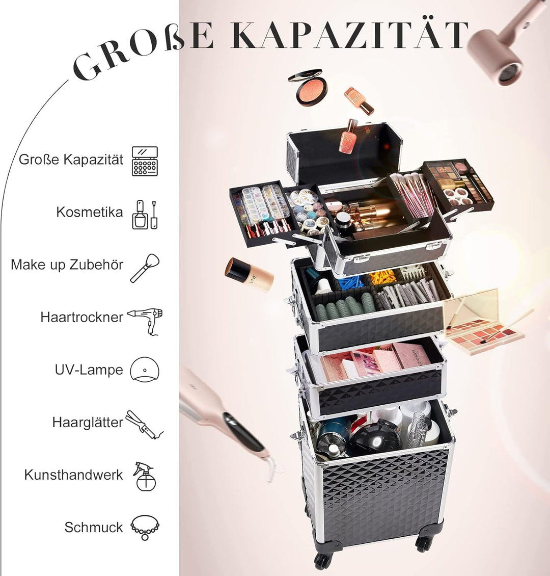Kosmetikkoffer Trolley 4-in-1 Kosmetikkoffer Gross Kosmetik Trolley Make up Koffer Schminkkoffer mit