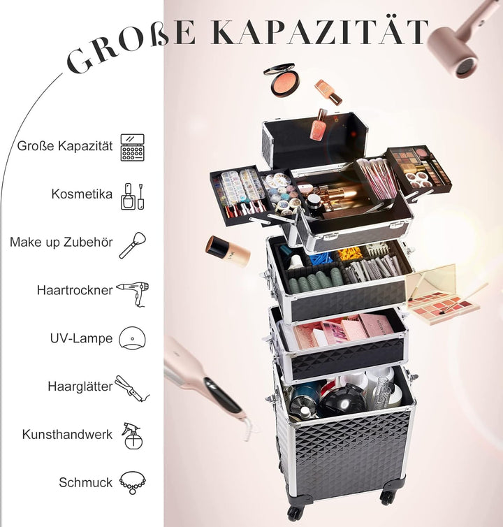 Kosmetikkoffer Trolley 4-in-1 Kosmetikkoffer Gross Kosmetik Trolley Make up Koffer Schminkkoffer mit