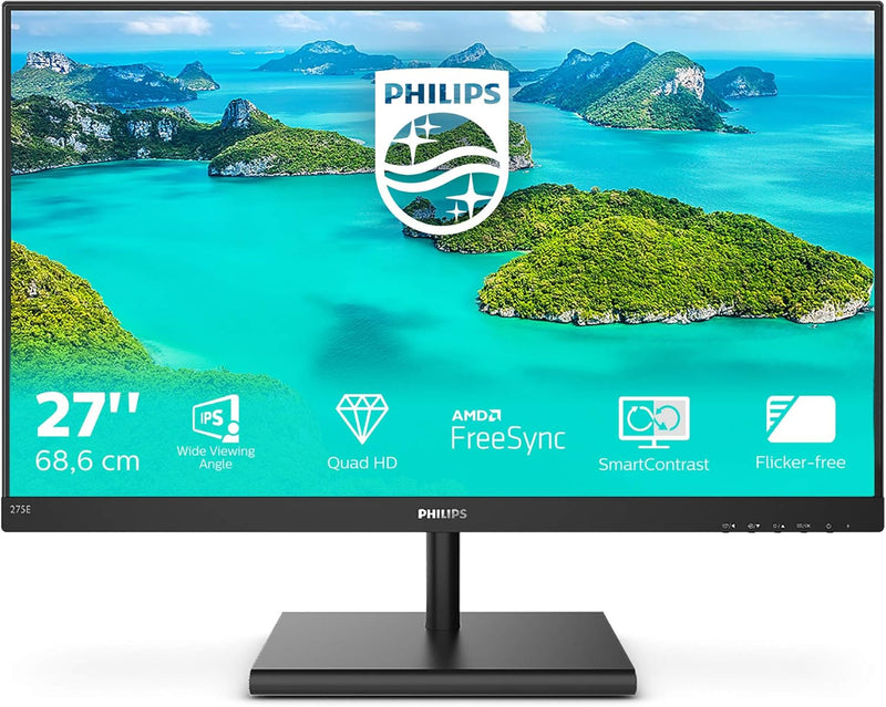 Philips 275E1S - 27 Zoll QHD Monitor, FreeSync (2560x1440, 75 Hz, VGA, HDMI, DisplayPort) schwarz