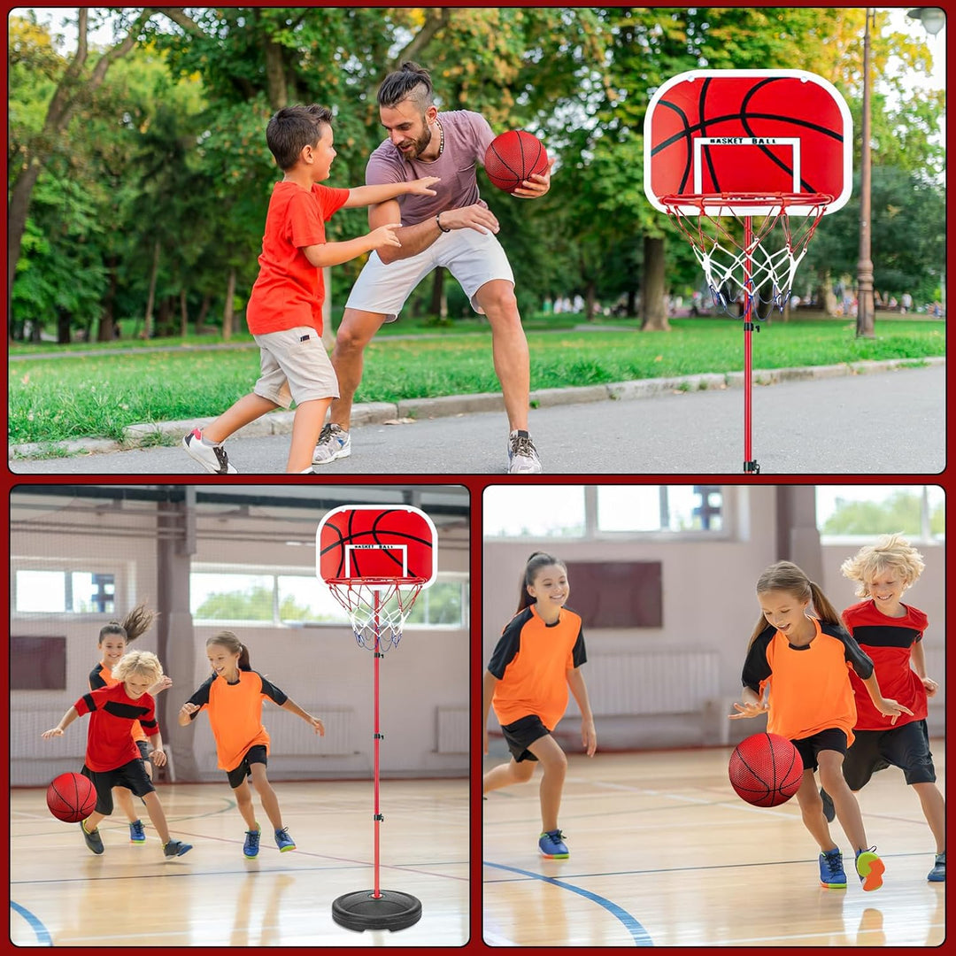 Basketballkorb Outdoor für Kinder,Inkl.2X Netze,3X Basketball,Pumpe &amp; Installationstools,50–150cm Hö