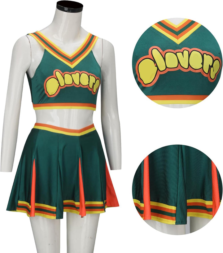 Cheerleader Uniform Grün Oberteil Minirock Cheerleading Kostüm Cheer Captain Film Cosplay Outfit für