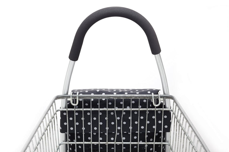 Kitchen Craft Einkaufstrolley, Faltbar, Schwarz mit weissen Punkten, Einkaufstasche auf Rollen, 45 c