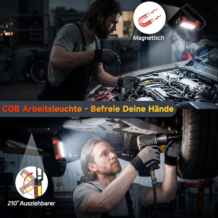 Daphomeu LED Arbeitsleuchte Taschenlampe, Ultra-Helle Werkstattlampe, Akku-Betrieben Inspektionslamp