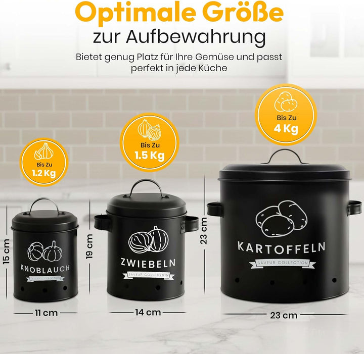 AH® Kartoffel Aufbewahrungsbox [3er Set] inkl. Gemüsebürste- längere Haltbarkeit durch 360° Luftzirk