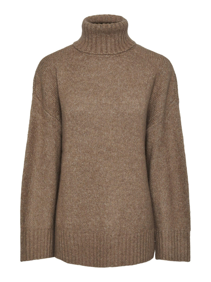 PIECES Damen Pcnancy Ls Loose Roll Neck Knit Noos Bc Pullover, Fossil