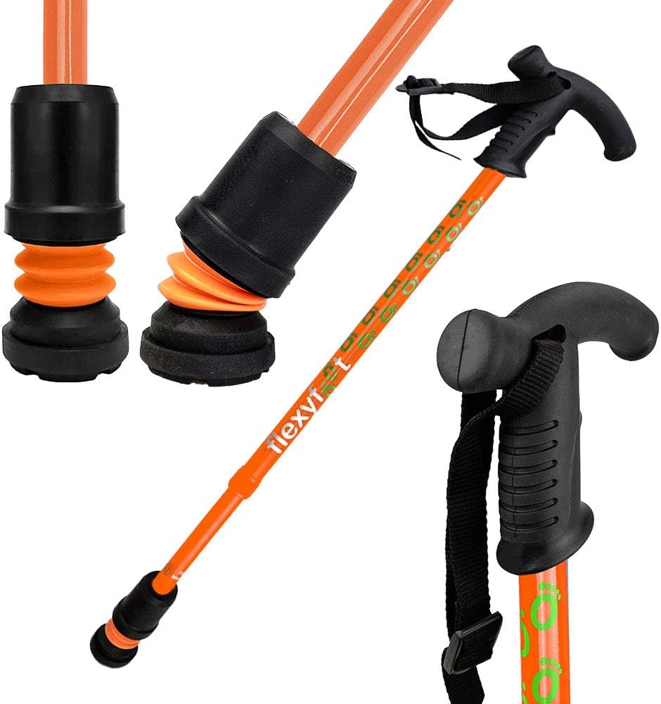 Flexyfoot stossdämpfender Gehstock mit Derby-Griff Orange, Orange