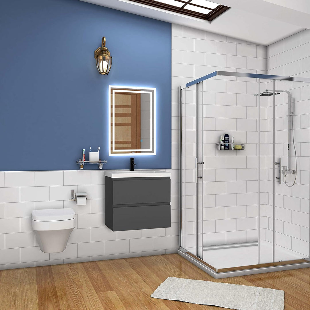 Waschtisch mit Unterschrank 60 cm Badmöbel Set mit Waschbecken Mineralguss Gäste WC Anthrazit Matt 6