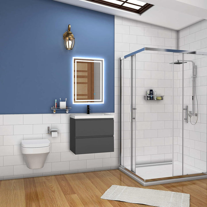 Waschtisch mit Unterschrank 60 cm Badmöbel Set mit Waschbecken Mineralguss Gäste WC Anthrazit Matt 6