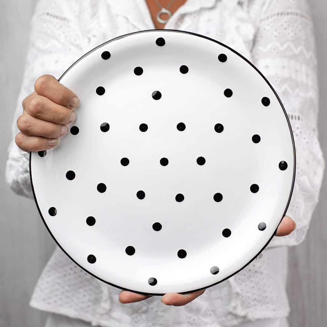 City to Cottage® - Keramik Teller 25.5 cm | Weiss und Schwarz | Polka Dots | Handgemacht | Grosser S