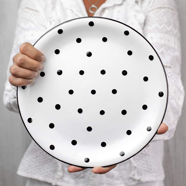 City to Cottage® - Keramik Teller 25.5 cm | Weiss und Schwarz | Polka Dots | Handgemacht | Grosser S