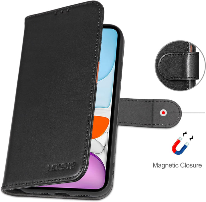 LENSUN Echtleder Hülle für iPhone 11, Handyhülle [Echtes Leder][Magnetverschluss][RFID Schutz] Handy