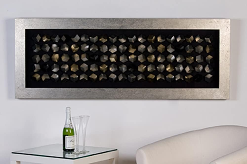 Casablanca Bild XL - Wand Deko Objekt - Cubes - Holz/Glas, silberfarbener Rahmen - 160 x 60 cm