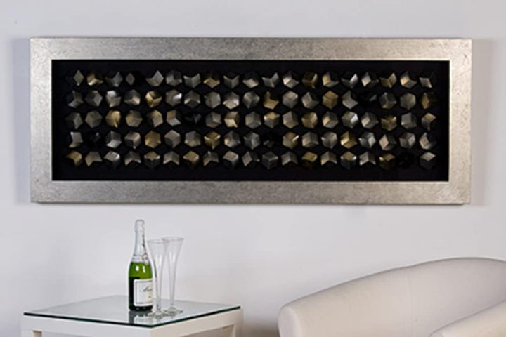 Casablanca Bild XL - Wand Deko Objekt - Cubes - Holz/Glas, silberfarbener Rahmen - 160 x 60 cm