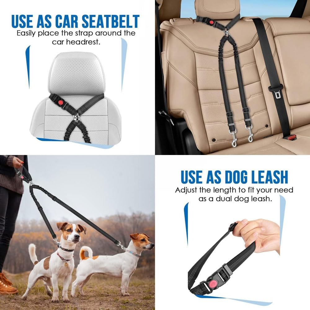 Doppelter Anschnallgurt Hund Auto 2-in-1 Sicherheitsgurt Hunde für Auto & Hundegurt Rückbank Verstel