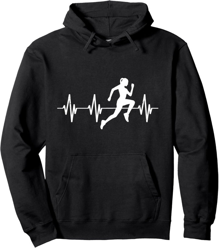 Läuferin Joggerin Herzschlag Herzlinie Laufen Geschenk Pullover Hoodie