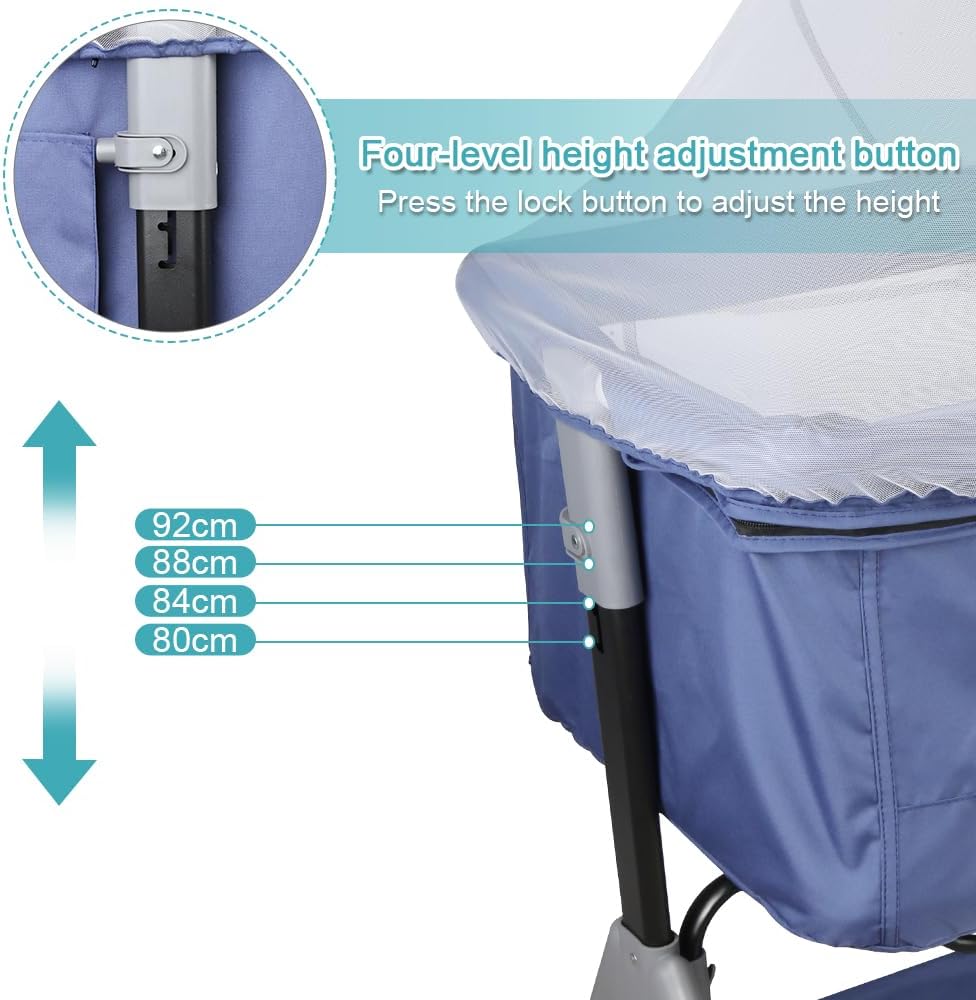 Kedia Babywiege mit Moskitonetz, Babybett & Reisebett mit Rollen, Babybett für Wiegen, höhenverstell