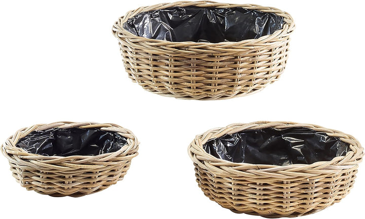 Kobolo Dekoratives Pflanzschalenset aus Kubu Rattan im 3er Set - grau