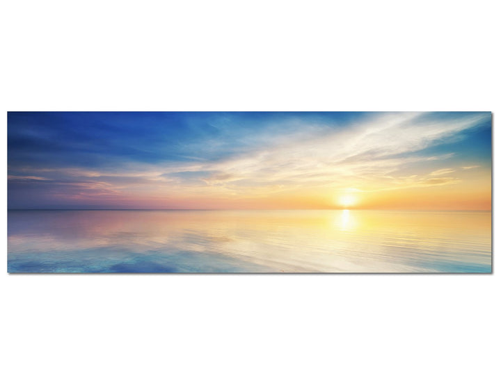 Paul Sinus Art Panoramabild auf Leinwand und Keilrahmen 120x40cm Meer Horizont Himmel Wolken Sonne