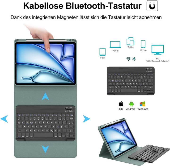IVEOPPE Tastatur für iPad Air 11” M4 2026/M3 2025/M2 2024, Schutzhülle mit Stifthalter, Hülle mit Bl