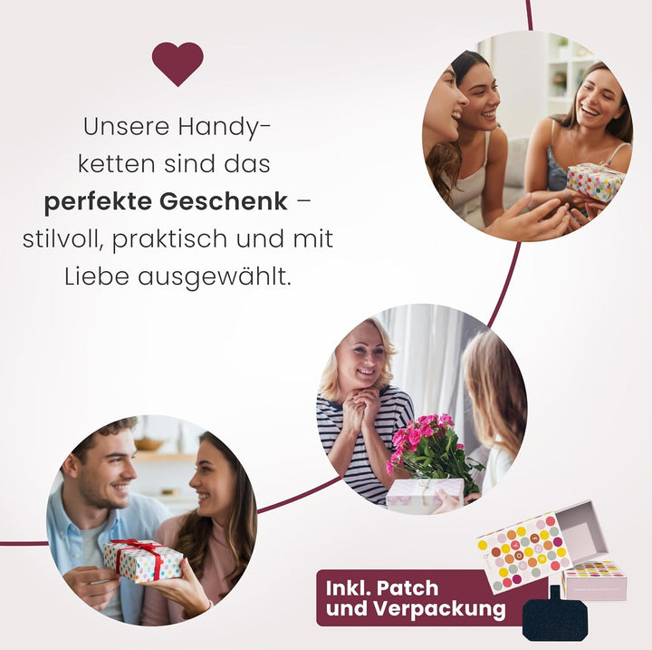 beadstars® Handykette Perlen lang inkl. Patch– handmade in Deutschland | Längen 120cm, 130cm, 140cm