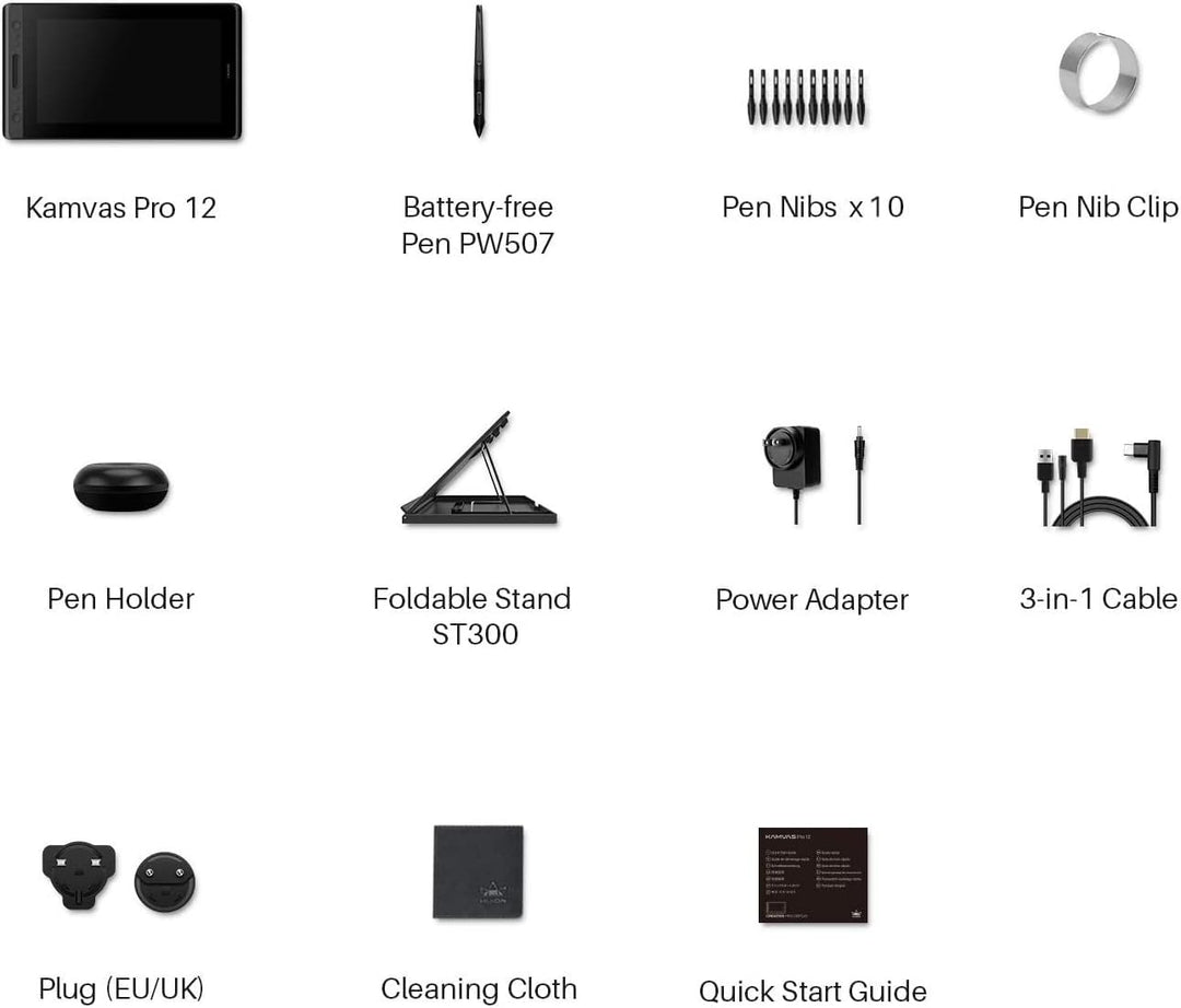 Huion Kamvas Pro 12 Grafiktablett mit Display, 11,6 Zoll Volllaminierter Zeichenmonitor, mit Batteri