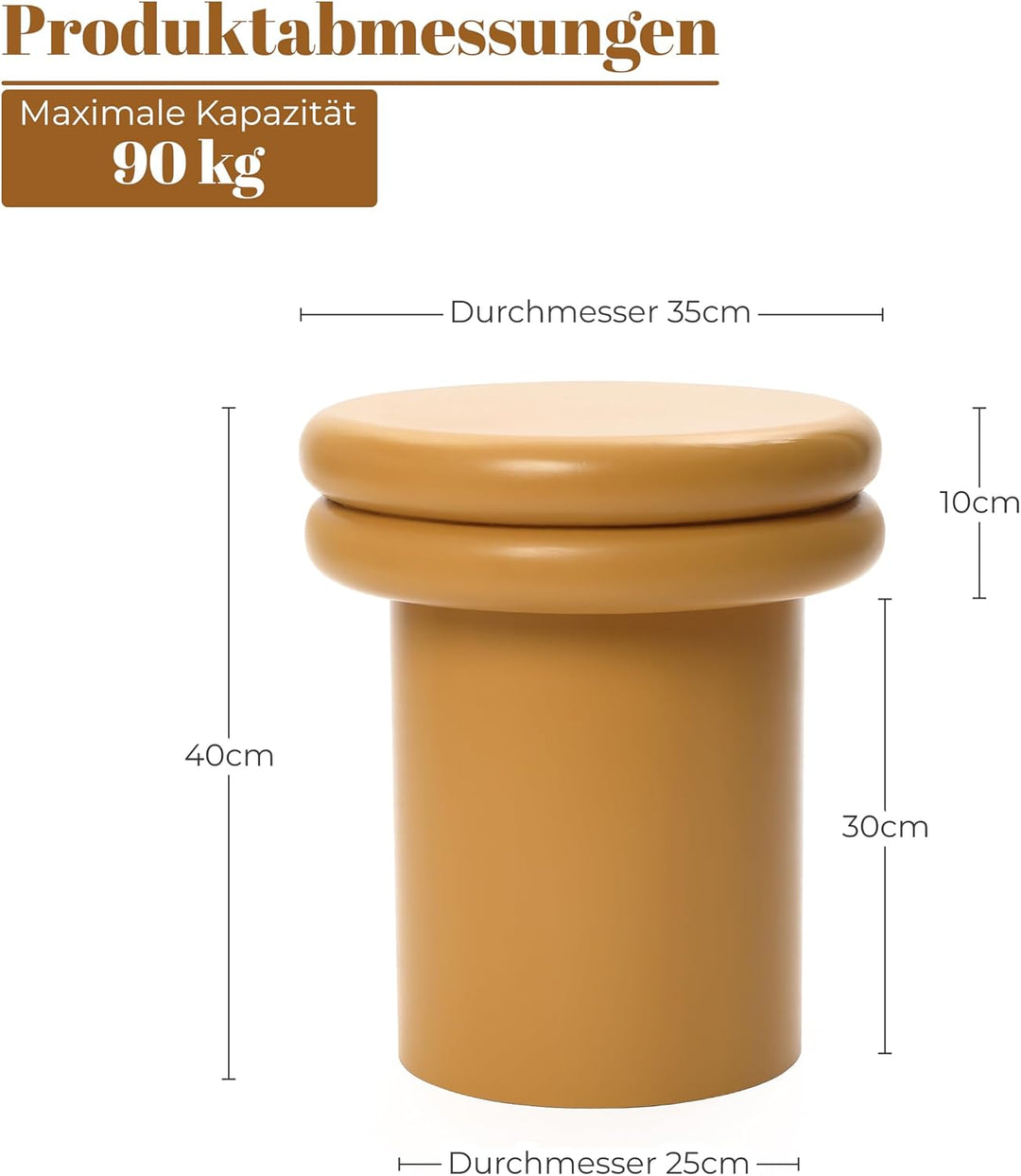 Hometopia Beistelltisch Holz, rund Ø35 cm x H40 cm in Gelb, Gelb