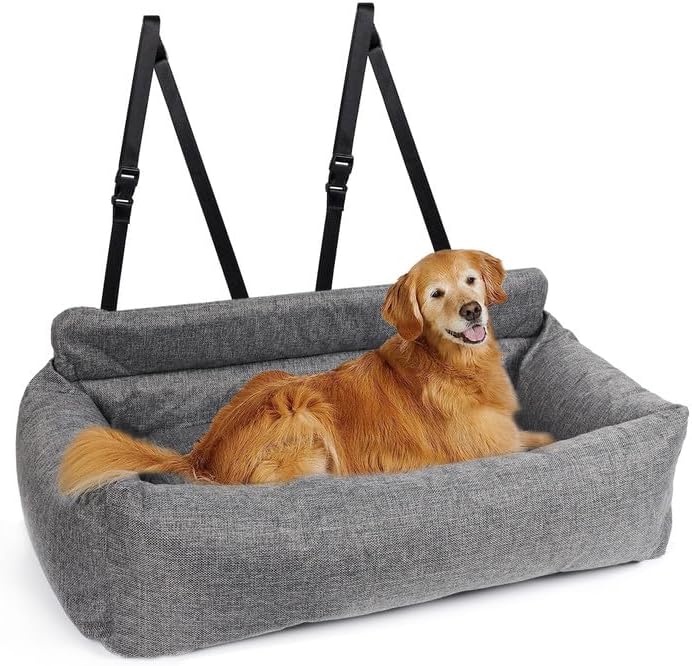 CALIYO Hundeautositz mit Fester Basis & Sicherheitsgurt, Hundesitz Auto für Alle Hunde, Memory Foam-