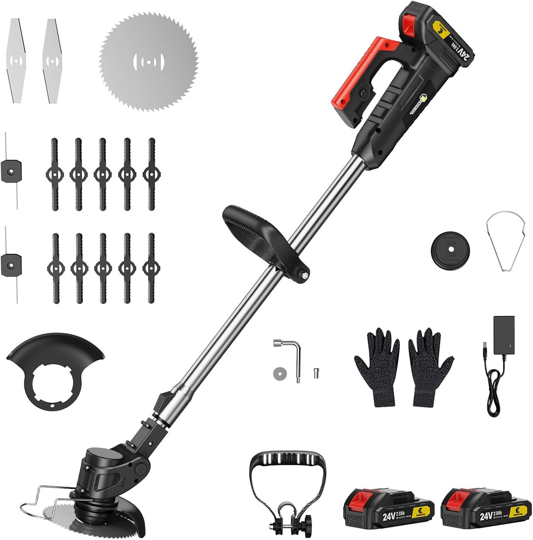 CONENTOOL 600W Akku Rasentrimmer mit 2X 2000mAh Akku, 24 V Rasenkantenschneider mit 3 Arten von Schn