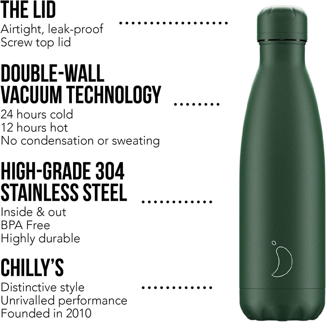 Chilly's Original Trinkflasche - Isolierflasche aus Edelstahl, wiederverwendbare Thermoflasche für h