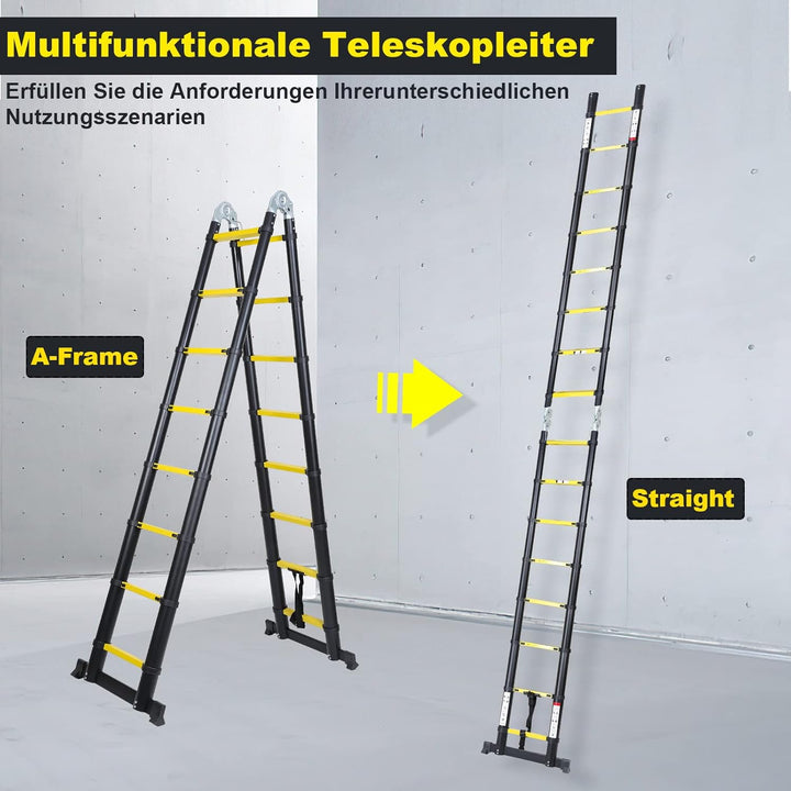 Randaco 5M Teleskopleiter Klappleiter Aluminium, Mehrzweckleiter Teleskopleiter Ausziehbar Leiter Kl