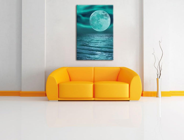 Pixxprint ruhiges Meer mit Vollmond als Leinwandbild/Grösse: 100x70 / Wandbild/Kunstdruck/fertig bes