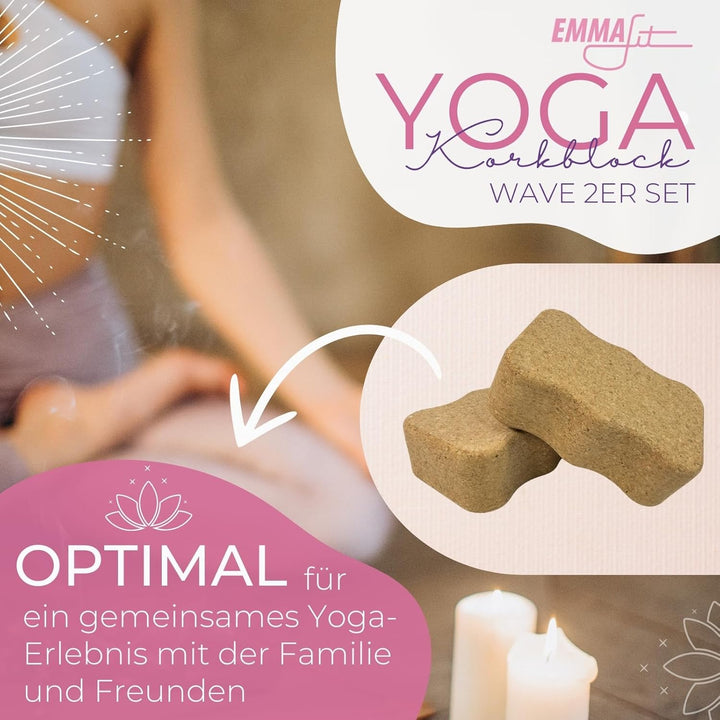 EMMAfit Kork Yoga Block Wave I 227 x 150 x 75mm I hochwertiger Kinder-Yogablock aus Kork für Yoga-Üb