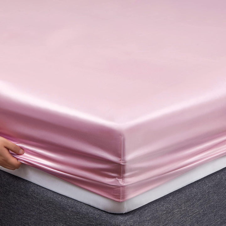 Vonty Satin-Bettlaken in voller Grösse, seidig weiches Satin-Bettlaken-Set, 1 Spannbetttuch mit tief